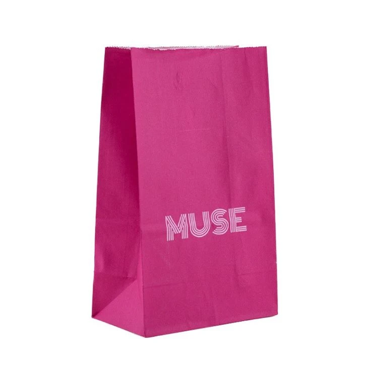 Small Kraft Paper Bags Printed Deep Pink Color